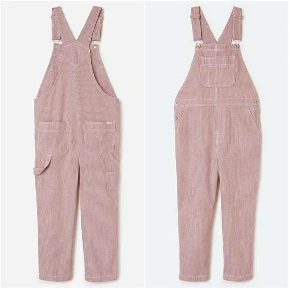 Brixton Christina Red White Checkerboard Denim Carpenter Overall Work Wear large - Picture 2 of 16